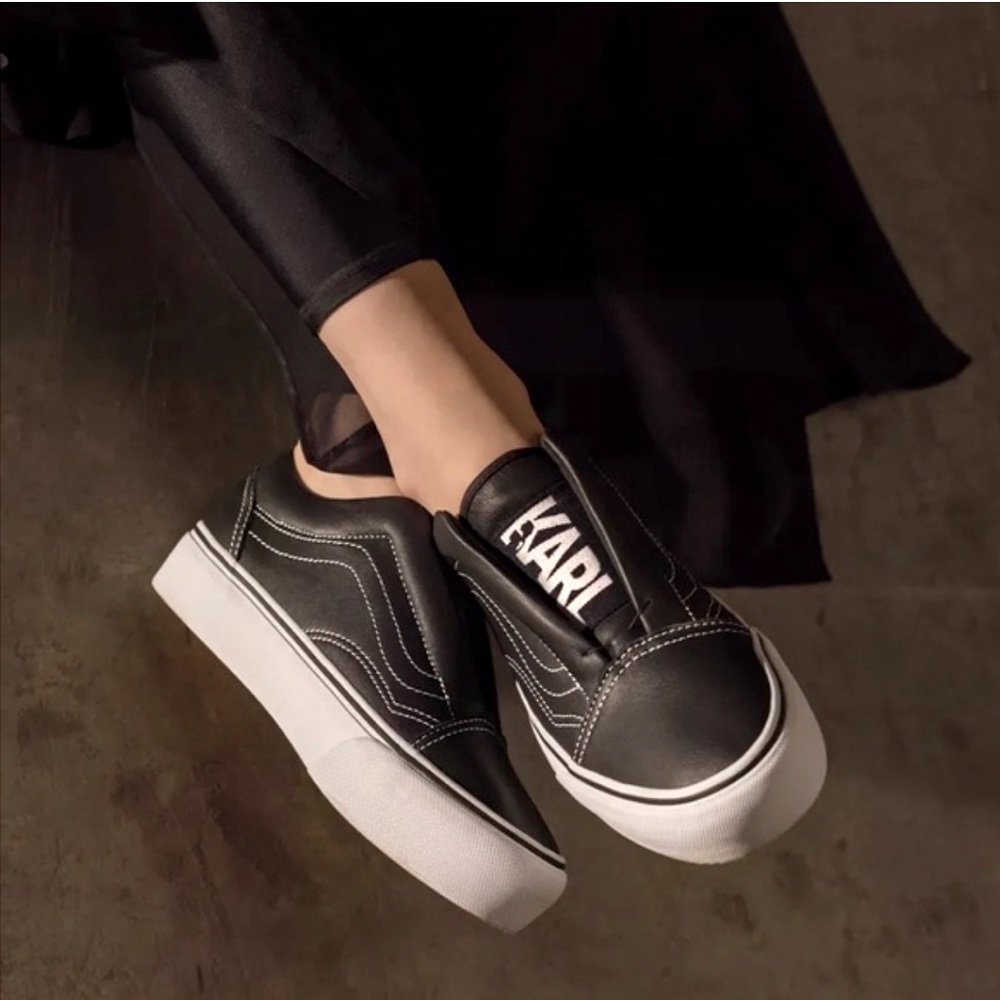 Vans x Karl Lagerfeld Old Skool Laceless Platform | Black Leather | Women's 5.5